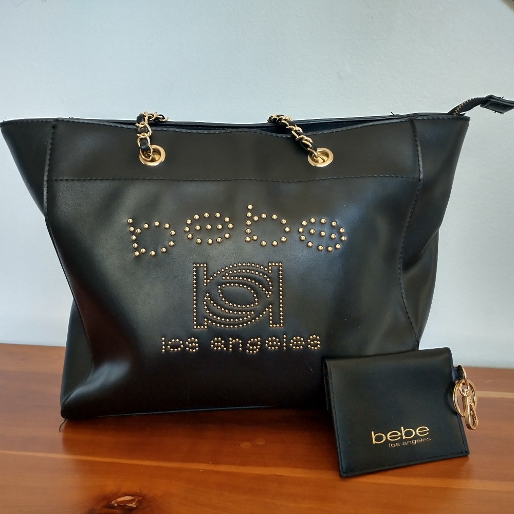 Black bebe tote bag purse